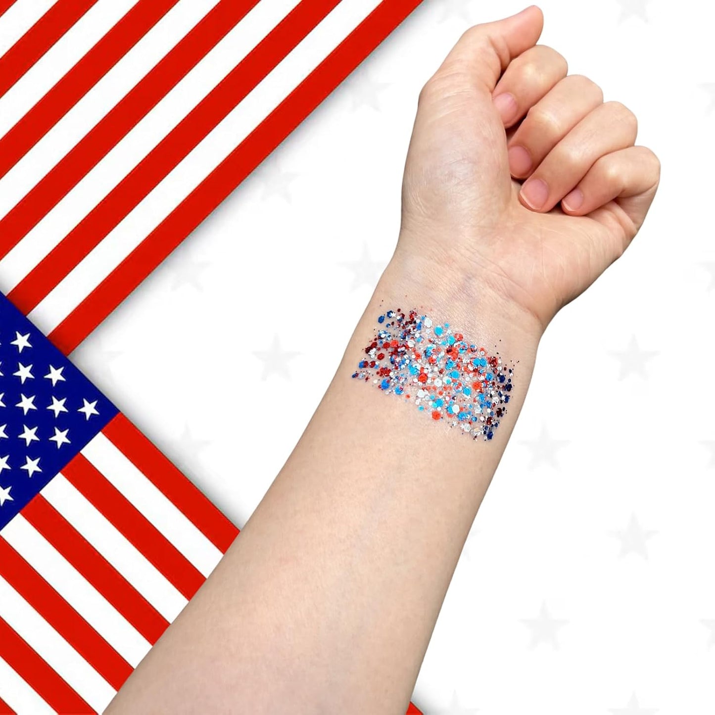 Patriotic Red Blue Silver Glitter Stick