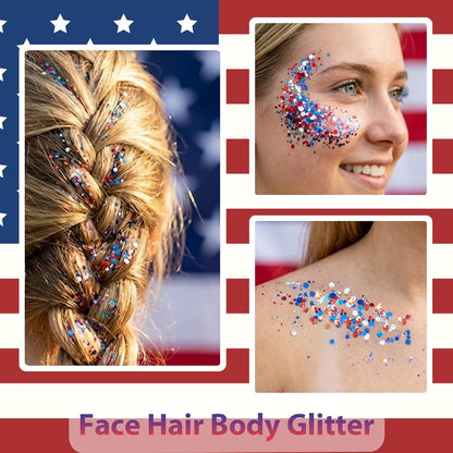 Patriotic Red Blue Silver Glitter Stick