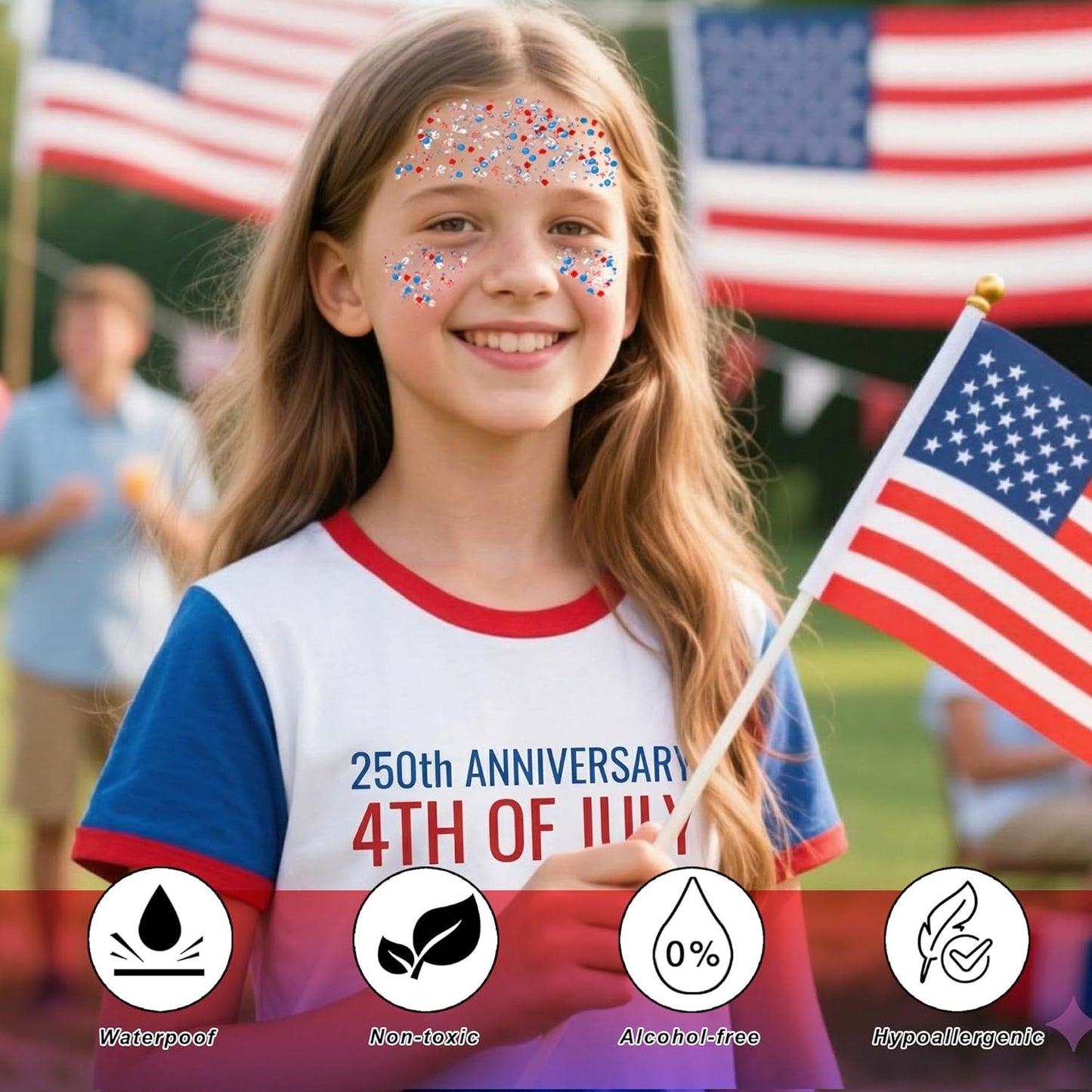 Patriotic Red Blue Silver Glitter Stick