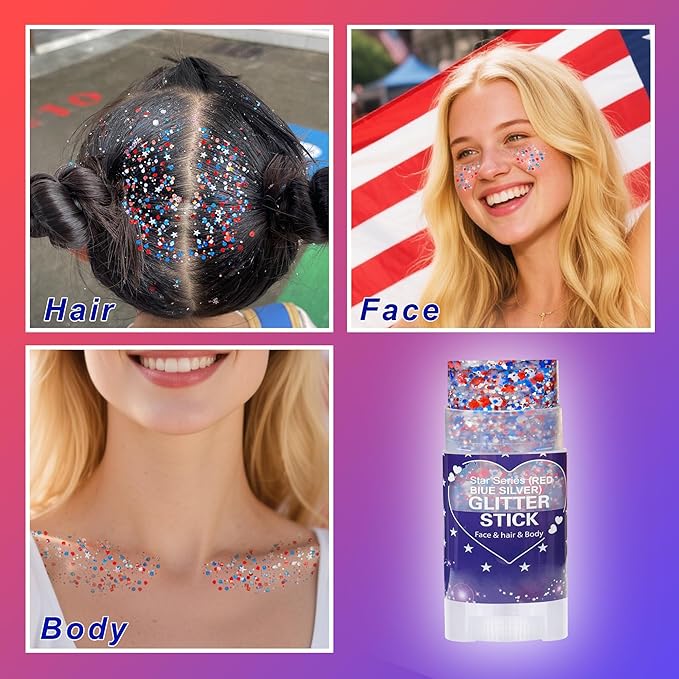 Patriotic Red Blue Silver Glitter Stick